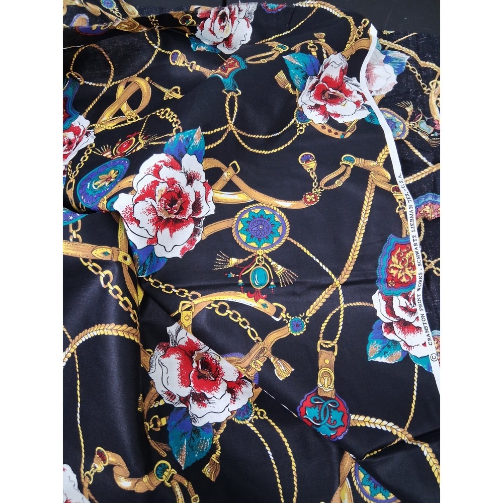 VINTAGE Black Gold Chain Baroque Floral Cranston Cotton Fabric 5 YDS 44" Wide